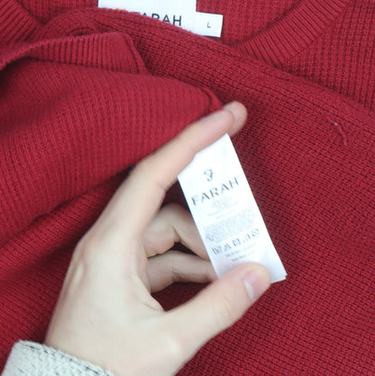 Farah Men's Red Cotton Crew Neck Jumper Size L Classic Knitwear