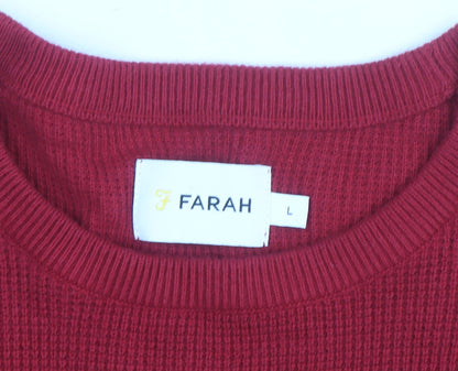 Farah Men's Red Cotton Crew Neck Jumper Size L Classic Knitwear