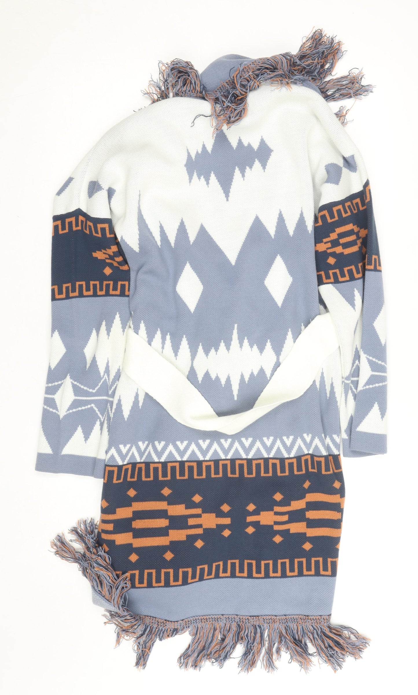 Gallery Women’s Blue Aztec Knit Wrap Belted Cardigan Size S