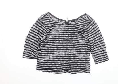 New Look Women’s Black Striped Knit Blouse Size 8 Zip Back 3/4 Sleeve