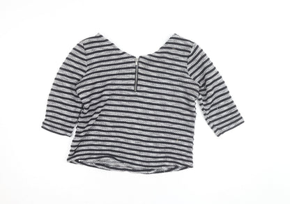 New Look Women’s Black Striped Knit Blouse Size 8 Zip Back 3/4 Sleeve
