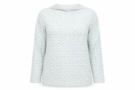 Front view of Principles by Ben de Lisi Women's Blue Geometric Long Sleeve Jersey Blouse, size 12