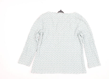 Principles by Ben de Lisi Women's Blue Geometric Long Sleeve Jersey Blouse Size 12