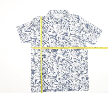 Dunnes Stores Men's Blue Leaf Print Regular Fit Short Sleeve Shirt