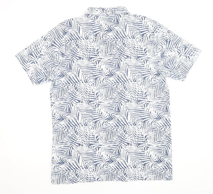 Dunnes Stores Men's Blue Leaf Print Regular Fit Short Sleeve Shirt