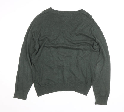 Tommy Hilfiger Mens Green V-Neck Cotton Jumper Size L
