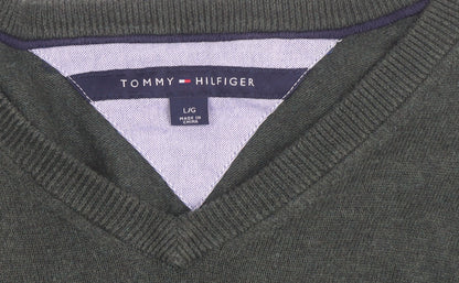 Tommy Hilfiger Mens Green V-Neck Cotton Jumper Size L