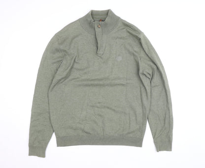 Paul Costelloe Men’s Green Henley Jumper L High Neck Cotton Blend