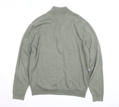Paul Costelloe Men’s Green Henley Jumper L High Neck Cotton Blend