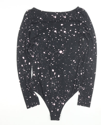 Benetton Women Black Pink Long Sleeve Bodysuit Size M