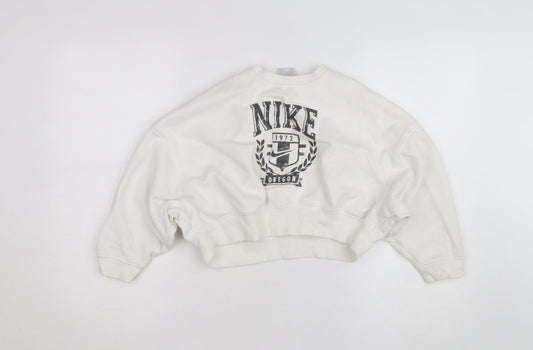 Nike Women’s White Crew Neck Pullover Sweatshirt Size 12 with Logo Print