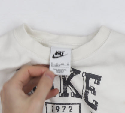 Nike Women’s White Crew Neck Pullover Sweatshirt Size 12 with Logo Print