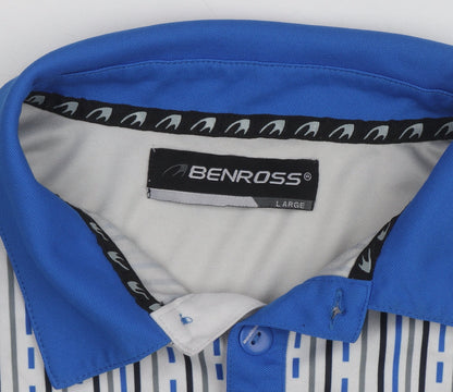 Benross Men's Grey Blue Golf Polo Shirt Size L Quick Dry Activewear