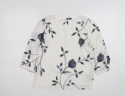 Next Women's White Floral 3/4 Sleeve Chiffon Blouse Size 10