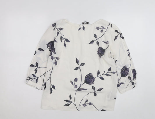 Next Women's White Floral 3/4 Sleeve Chiffon Blouse Size 10