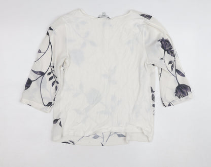 Next Women's White Floral 3/4 Sleeve Chiffon Blouse Size 10