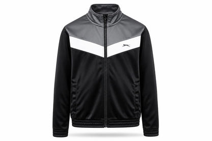 Front view of Slazenger boys’ black track jacket 13 years lightweight activewear zip up