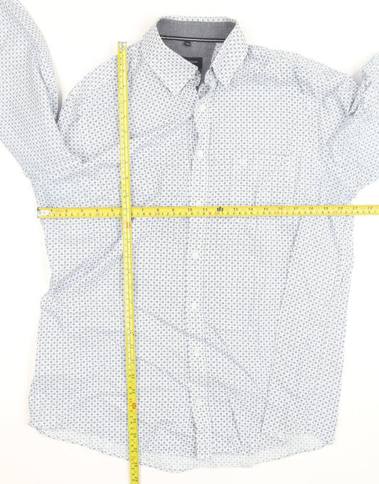 CASA MODA Men's Blue Geometric Long Sleeve Button-Up Shirt L