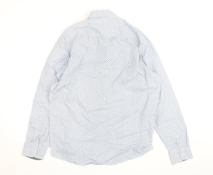 CASA MODA Men's Blue Geometric Long Sleeve Button-Up Shirt L