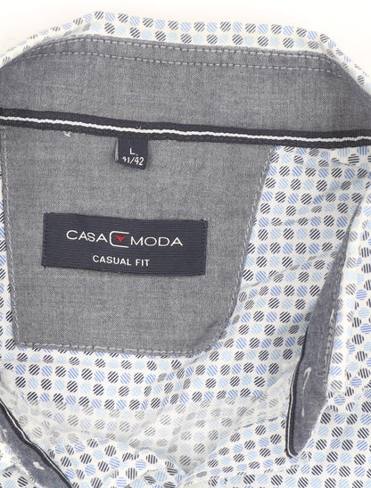 CASA MODA Men's Blue Geometric Long Sleeve Button-Up Shirt L