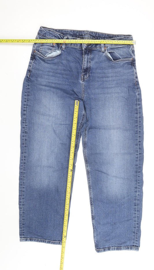 Marks and Spencer Men's Blue Regular Fit Straight Denim Jeans Size 14