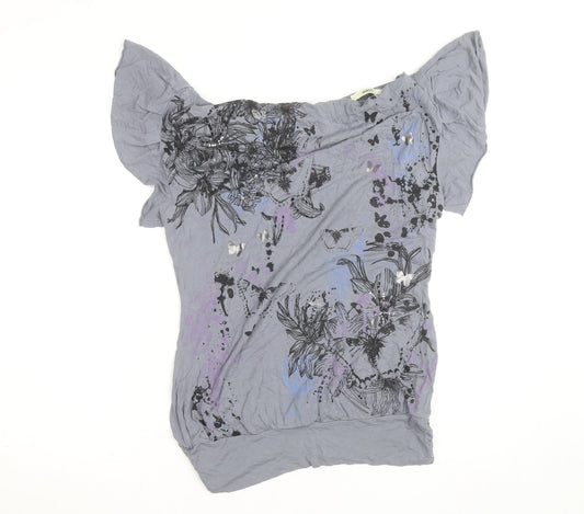Oasis Women’s Grey Floral Butterfly Short Sleeve Viscose T-Shirt Size S
