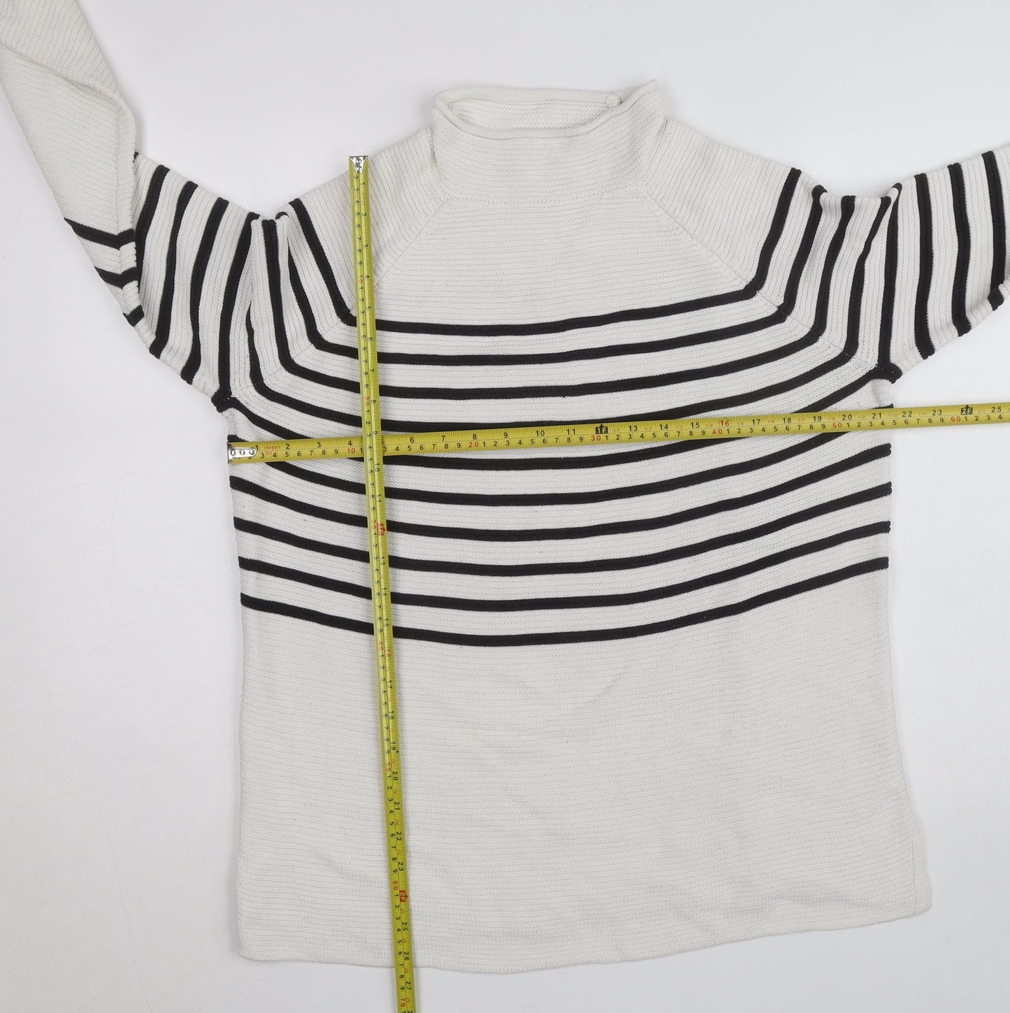 Savoir Womens Black White Striped High Neck Knit Jumper Large