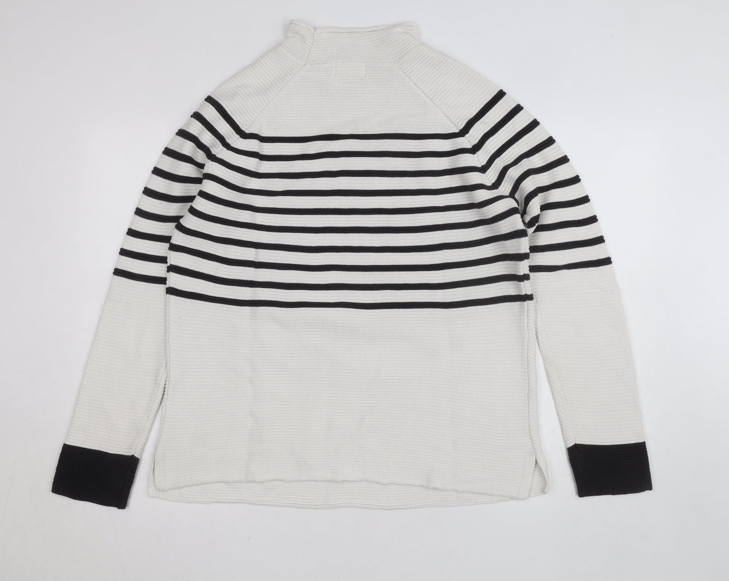 Savoir Womens Black White Striped High Neck Knit Jumper Large