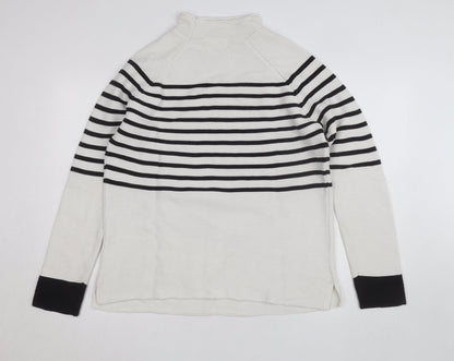 Savoir Womens Black White Striped High Neck Knit Jumper Large