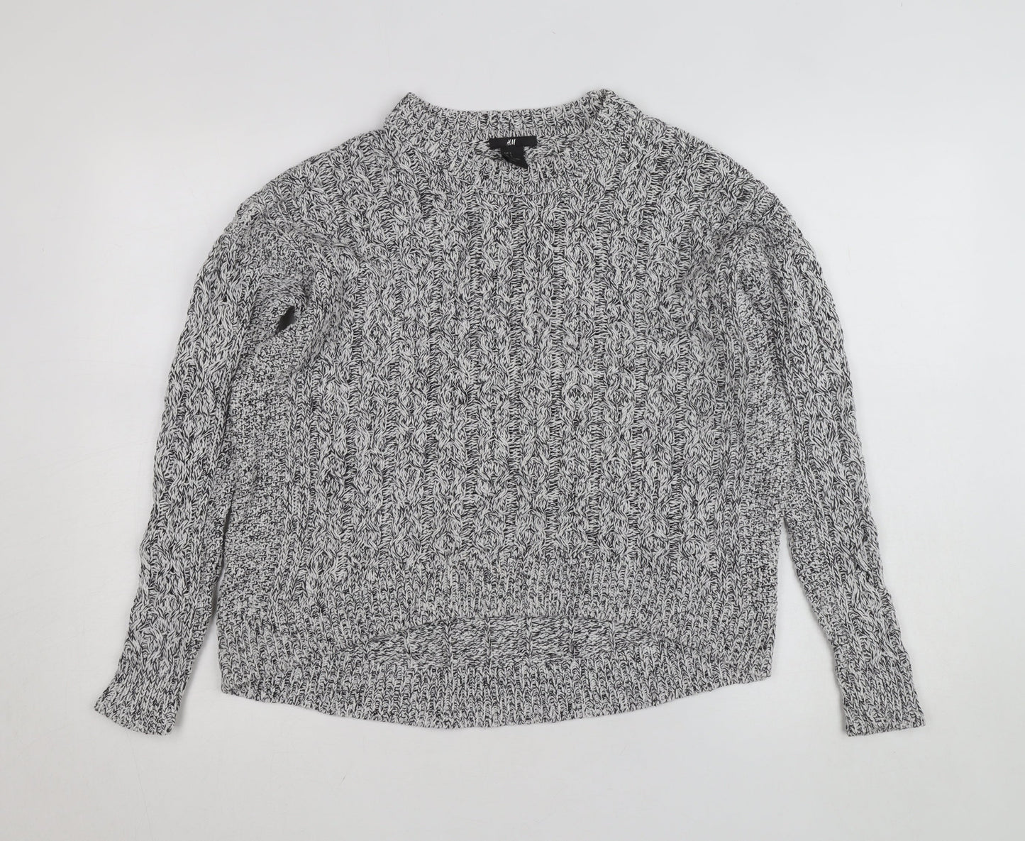 H&M Women's Grey Cable-Knit Cotton Blend Jumper Size 8