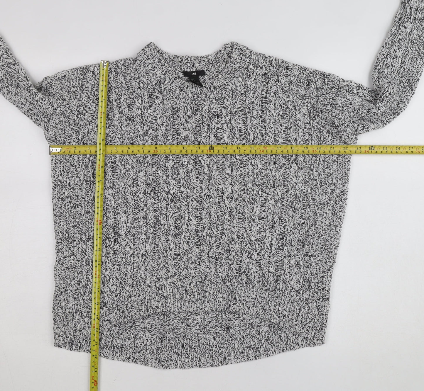 H&M Women's Grey Cable-Knit Cotton Blend Jumper Size 8