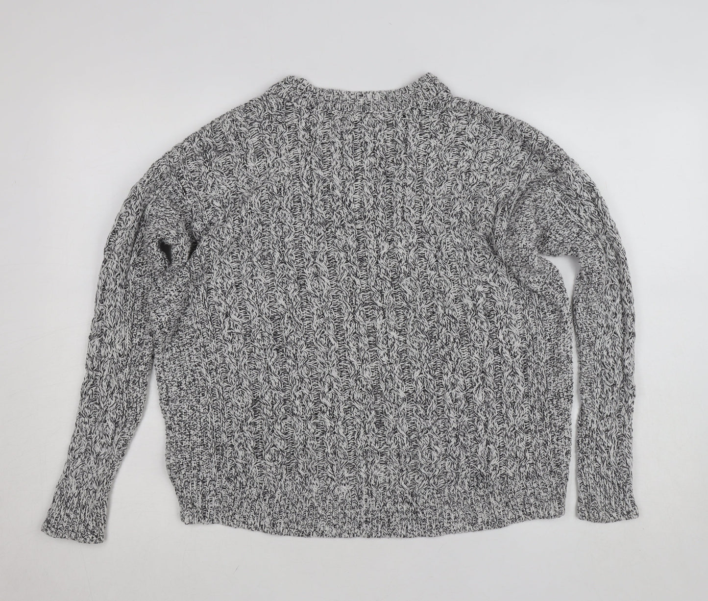 H&M Women's Grey Cable-Knit Cotton Blend Jumper Size 8