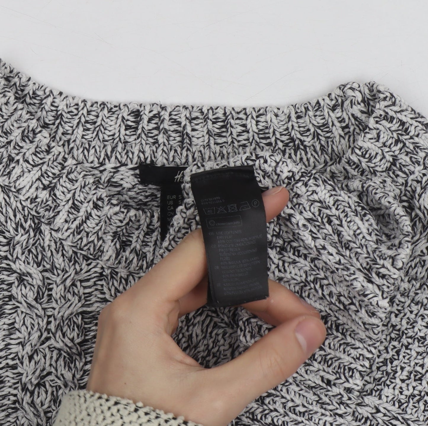 H&M Women's Grey Cable-Knit Cotton Blend Jumper Size 8