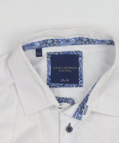 Lloyd & Jefferson Men's White Slim Fit Formal Dress Shirt 17.5in