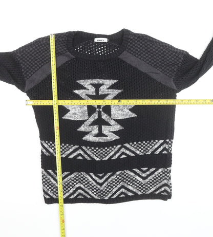ONLY Unisex Black Aztec Knit Pullover Jumper Size M