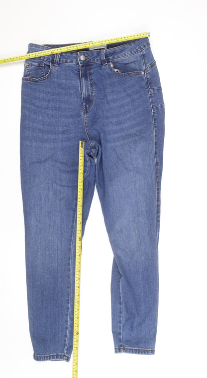 Primark Women's Blue Size 14 High Rise Stretch Denim Straight Jeans