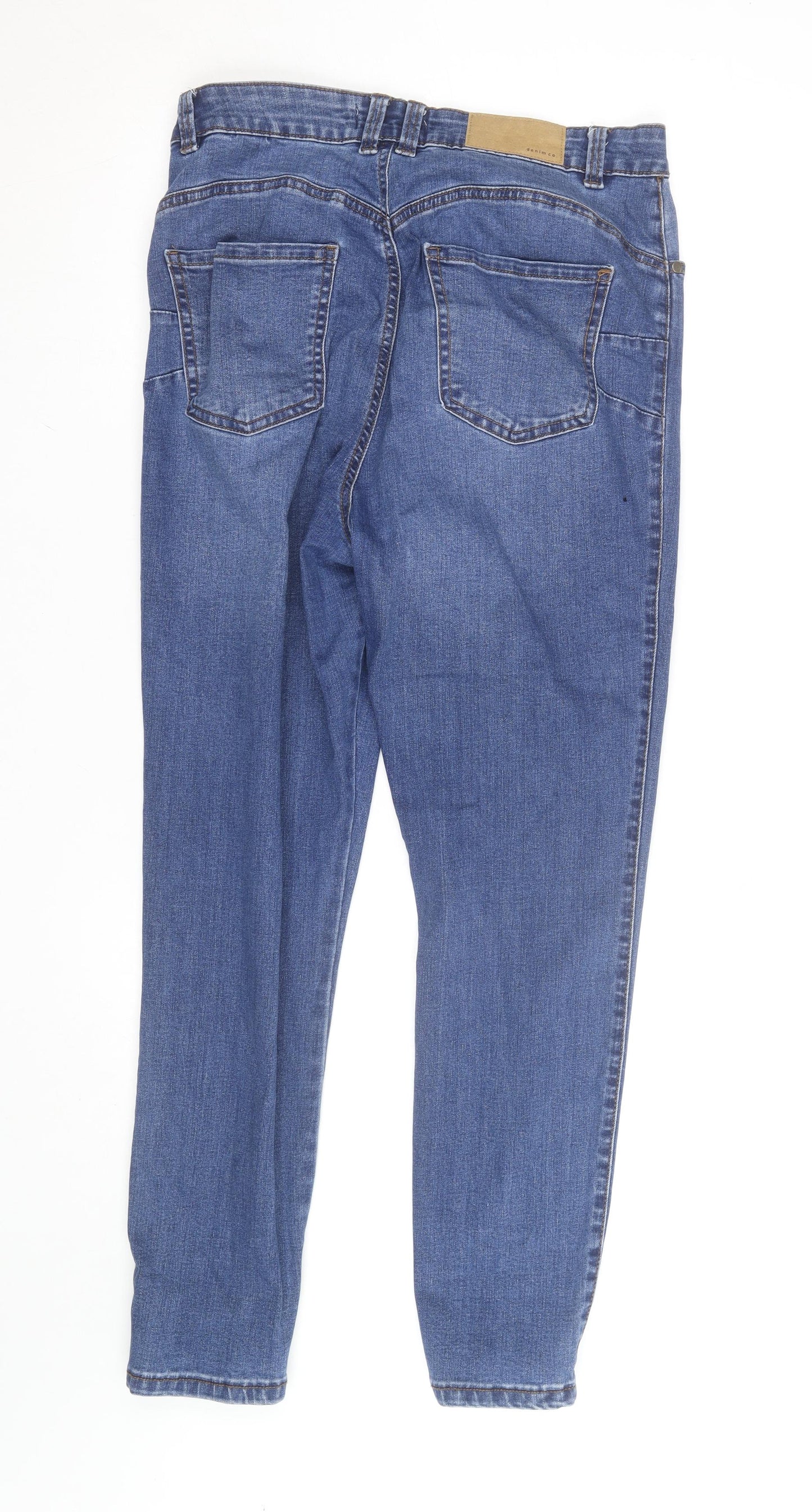 Primark Women's Blue Size 14 High Rise Stretch Denim Straight Jeans