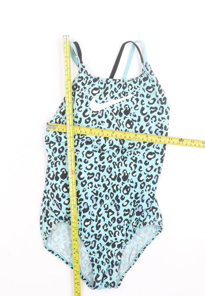 Nike Women Blue Animal Print One Piece Swimsuit Size M