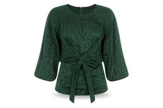 Zara Woman Green Wrap Jacquard Blouse Size M 3/4 Sleeve