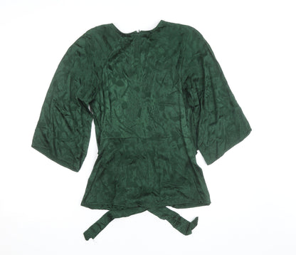 Zara Woman Green Wrap Jacquard Blouse Size M 3/4 Sleeve