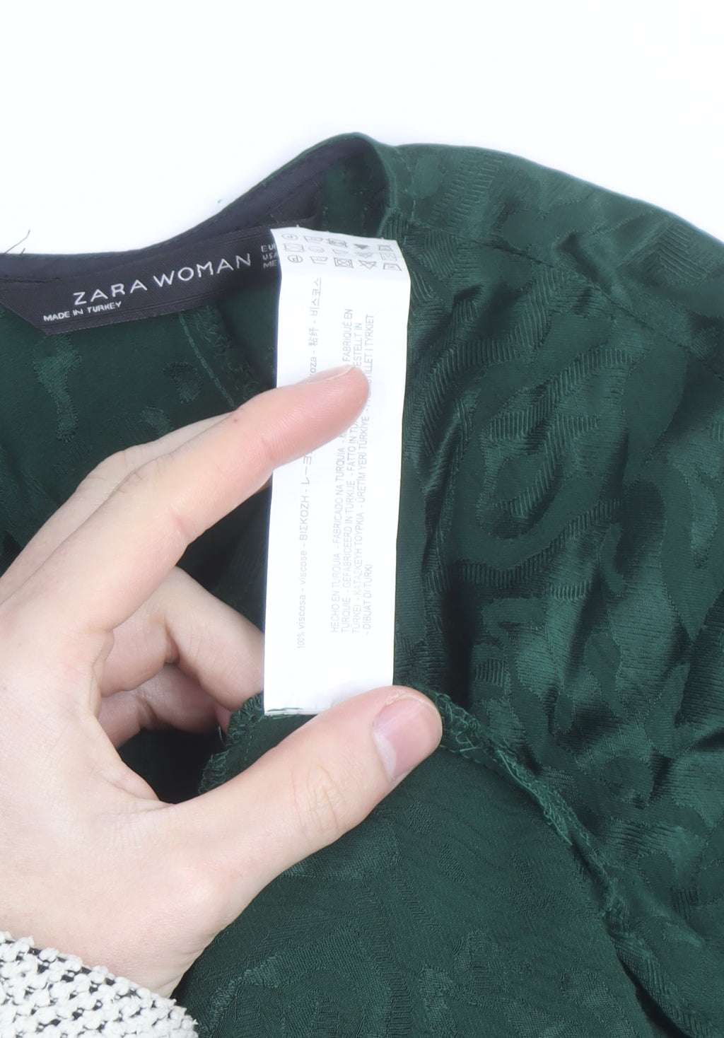 Zara Woman Green Wrap Jacquard Blouse Size M 3/4 Sleeve