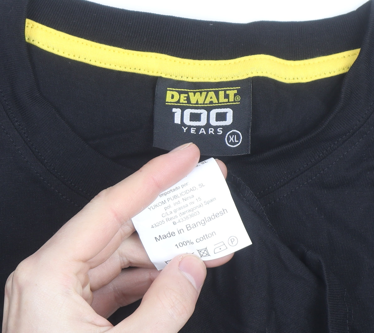 DeWalt Men's Black XL 100 Years Logo Crew Neck Cotton T-Shirt