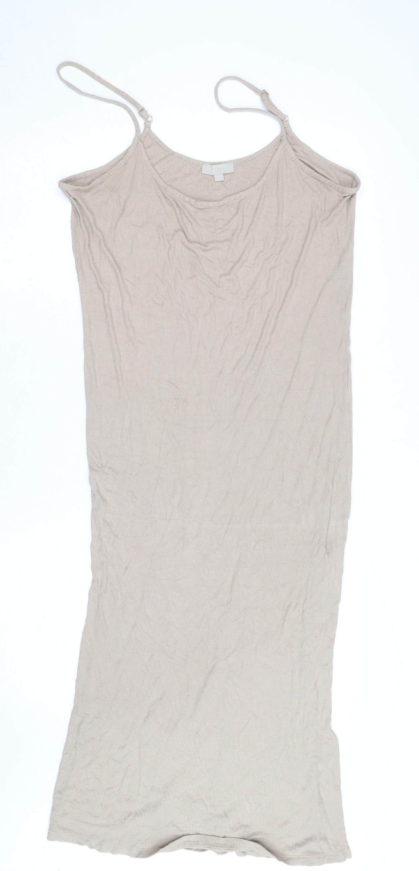 Rise Beige Ribbed Slip Dress Women Size 12/14 Midi Polyester