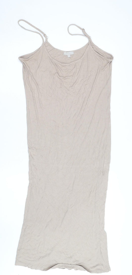 Rise Beige Ribbed Slip Dress Women Size 12/14 Midi Polyester