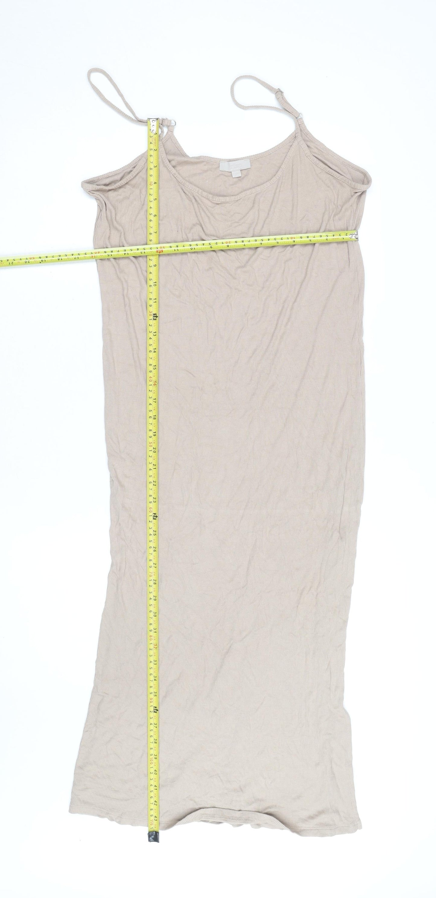 Rise Beige Ribbed Slip Dress Women Size 12/14 Midi Polyester