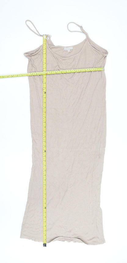Rise Beige Ribbed Slip Dress Women Size 12/14 Midi Polyester