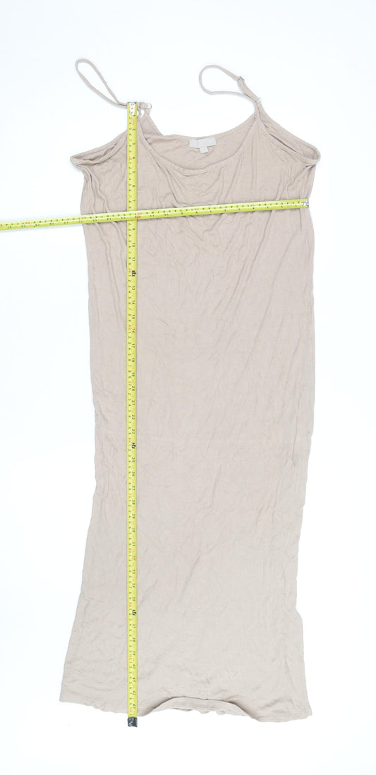 Rise Beige Ribbed Slip Dress Women Size 12/14 Midi Polyester