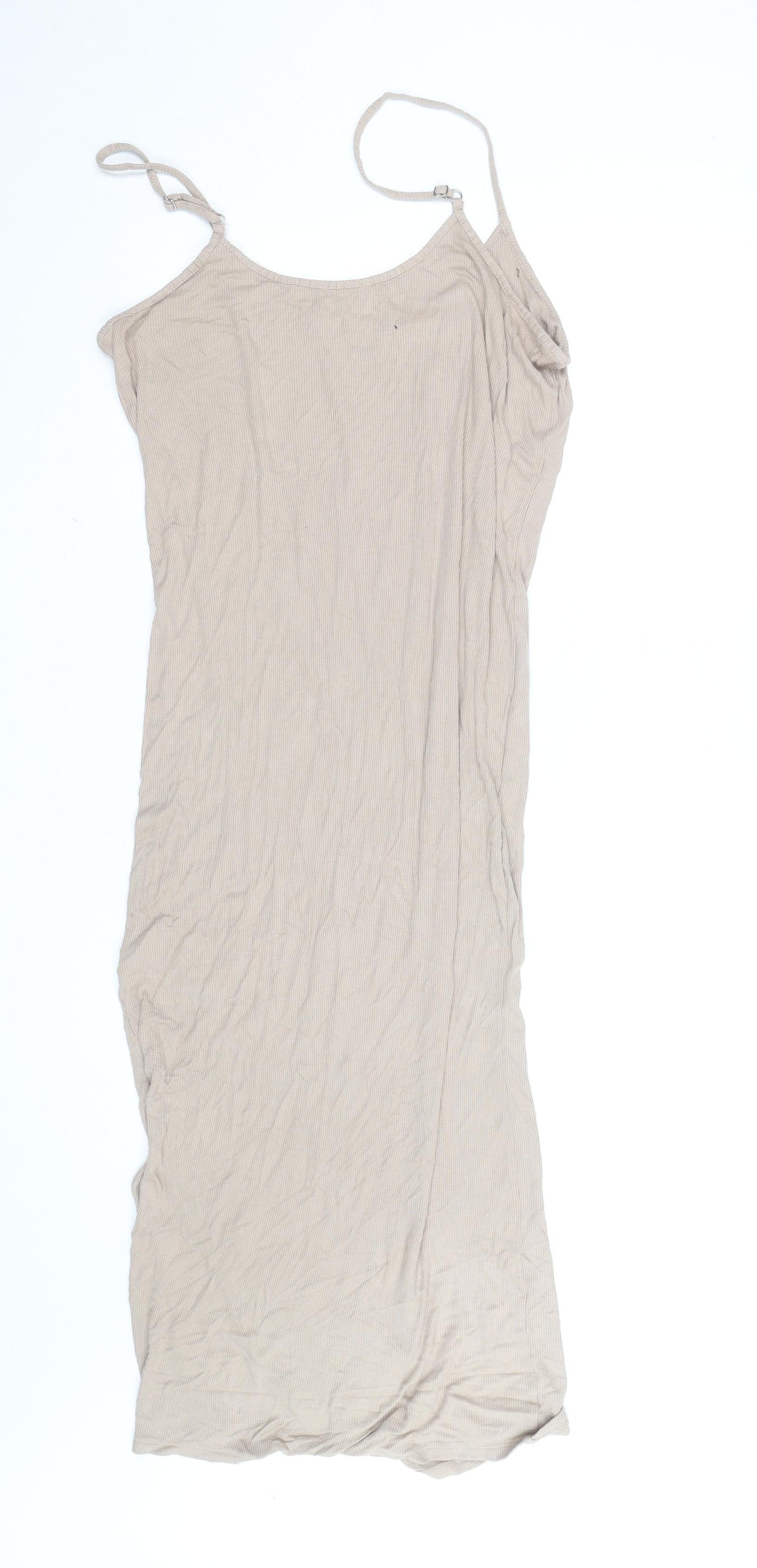 Rise Beige Ribbed Slip Dress Women Size 12/14 Midi Polyester