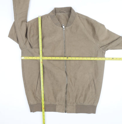 Primark Men's Brown Bomber Jacket L Full Zip Polyester Casual