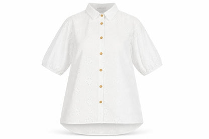 SHEIN White Floral Embroidered Button-Up Shirt Teens L